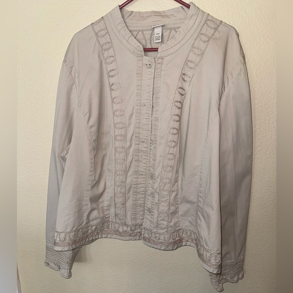 Venecia women’s plus 22/24 tan embellished jacket. Fall jacket work jacket comfy